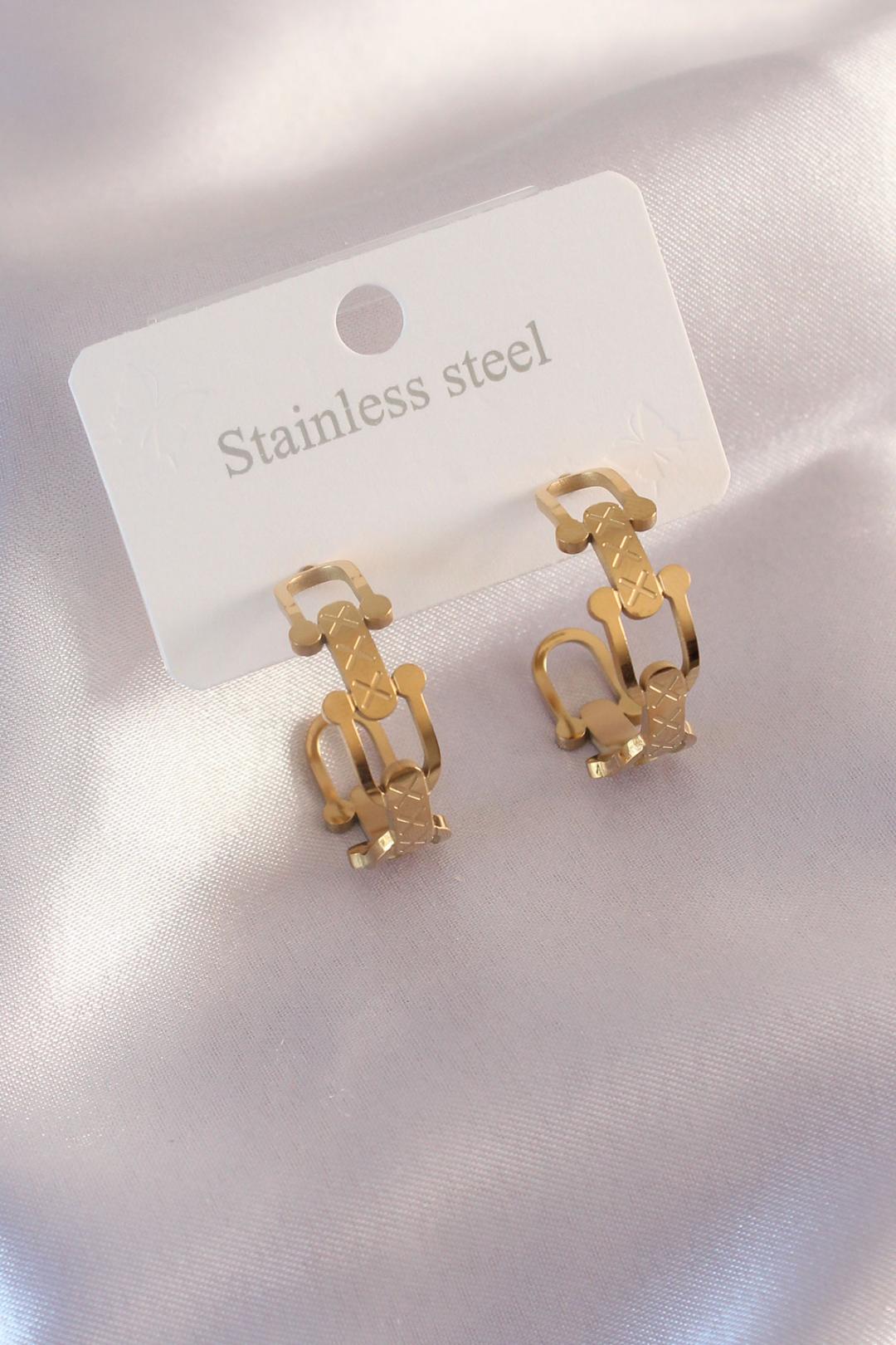 ILS-1153-Çelik Gold Renk Tifanny Zincir Model Kadın Küpe
