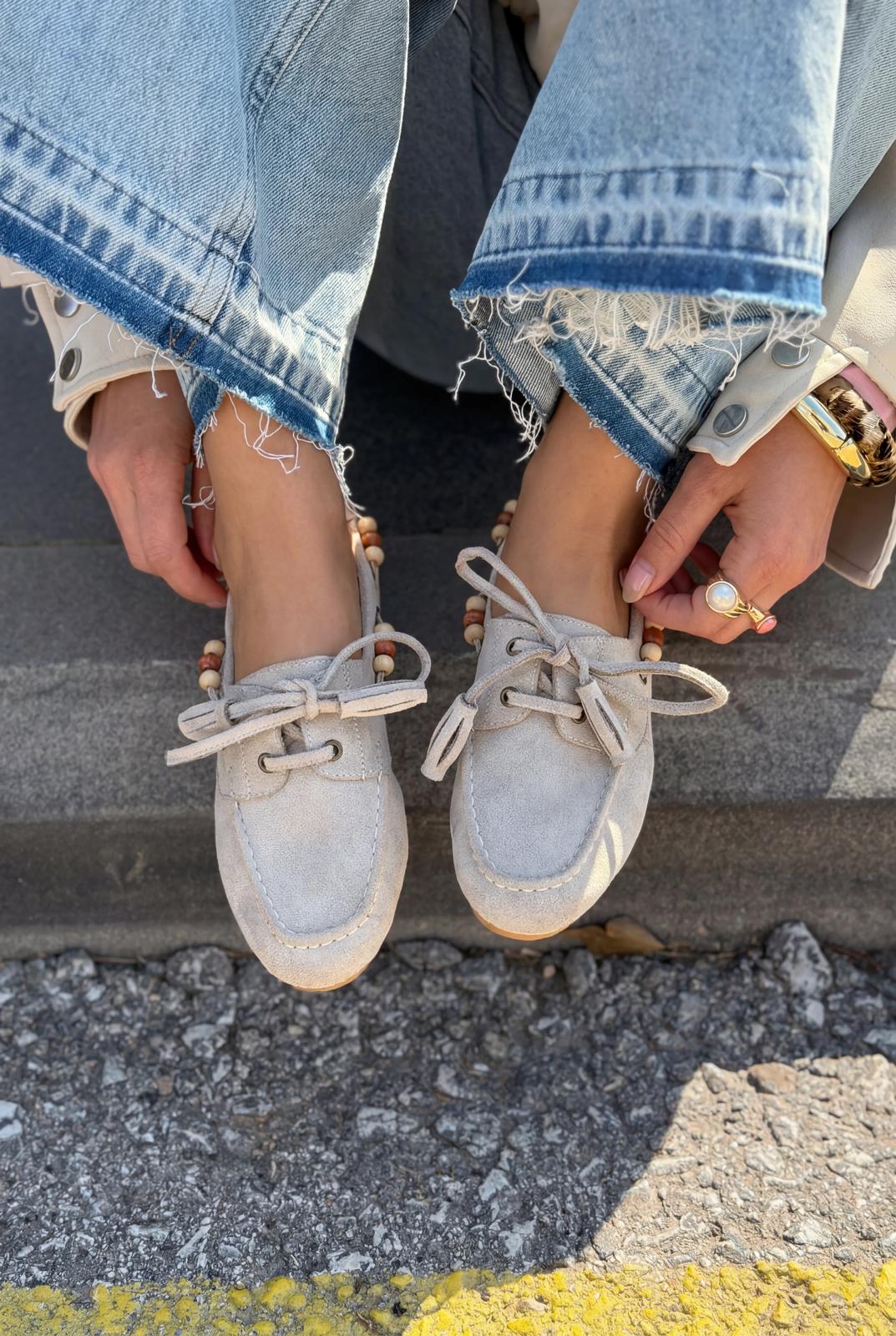 Brion Kadın Oxford Ayakkabı Bej Süet - ILOVESHOES