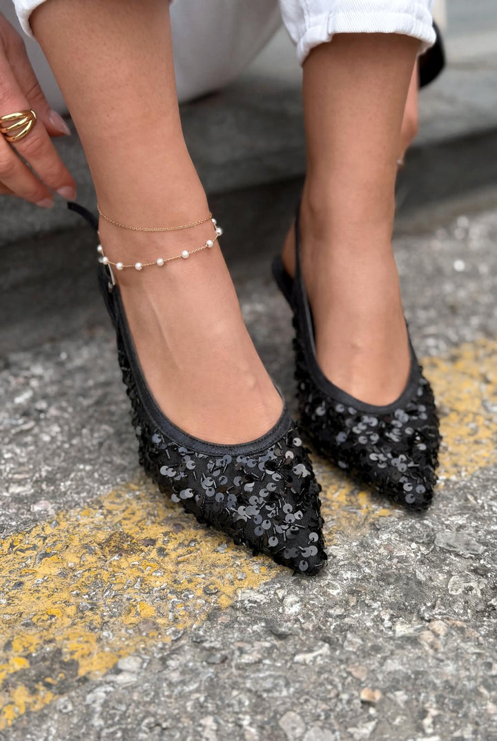 Selorine Stiletto Siyah Pullu - ILOVESHOES