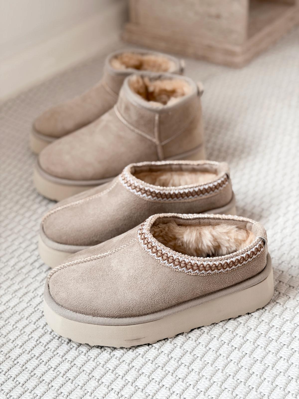 Lefani Kadın İçi Tüylü Terlik Bej Süet - ILOVESHOES