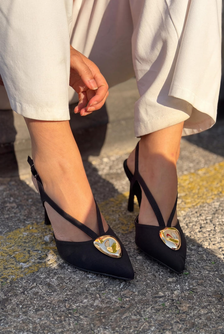 Luvieva Siyah Saten Kadın Stiletto