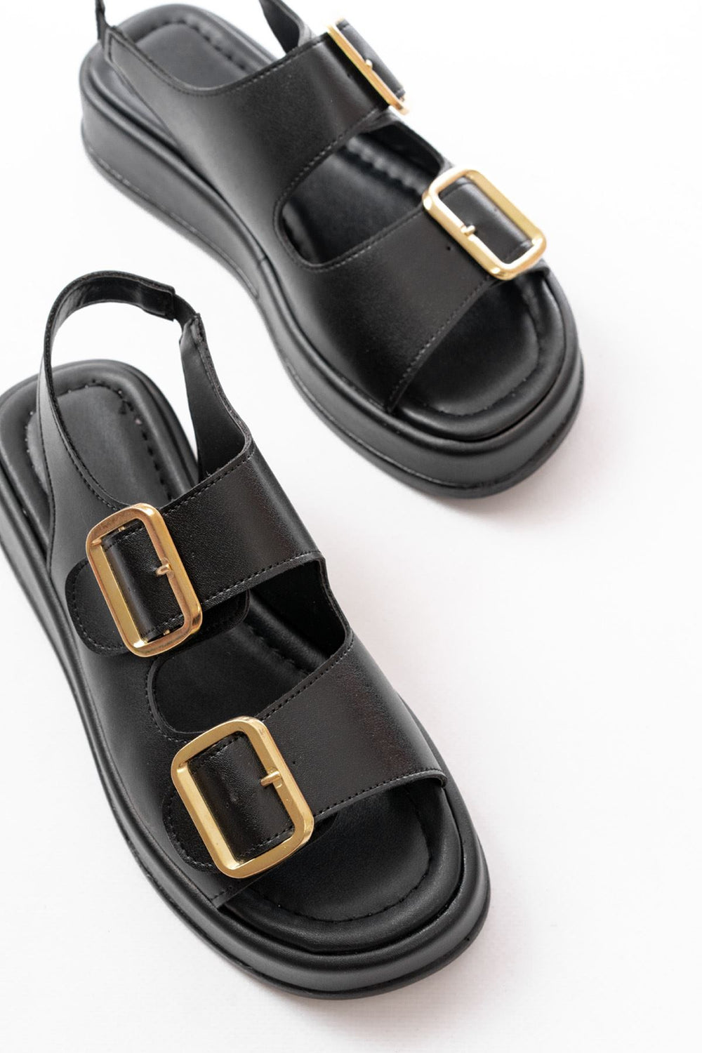 Borea Mat Deri Siyah Baretli Kadın Sandalet - ILOVESHOES