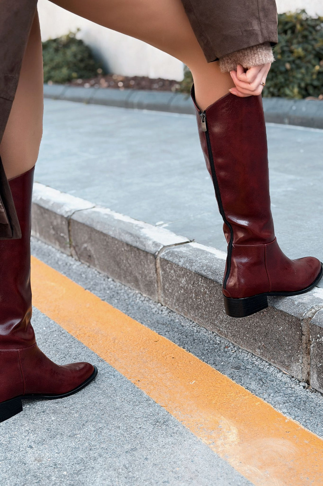 Roviles Kadın Çizme Bordo Kırışık Rugan - ILOVESHOES