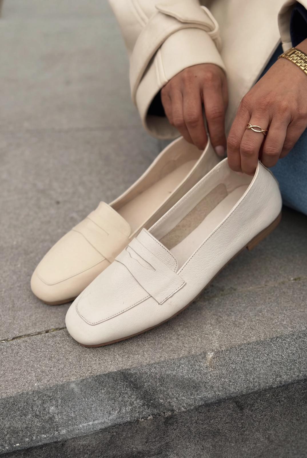 Melniel Hakiki Deri Kadın Loafer Bej - ILOVESHOES