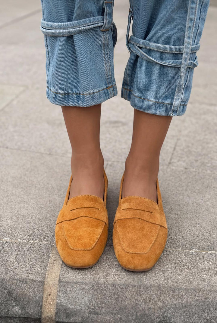 Melniel Hakiki Süet Kadın Loafer Turuncu - ILOVESHOES