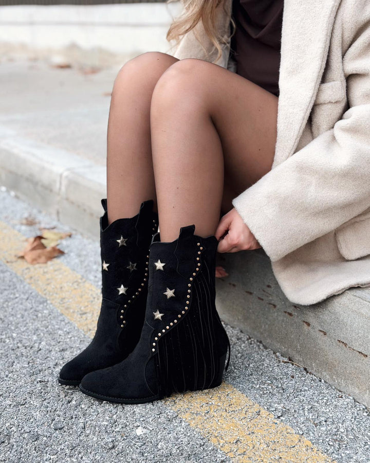 Silvene Kadın Kovboy Çizme Siyah Süet - ILOVESHOES