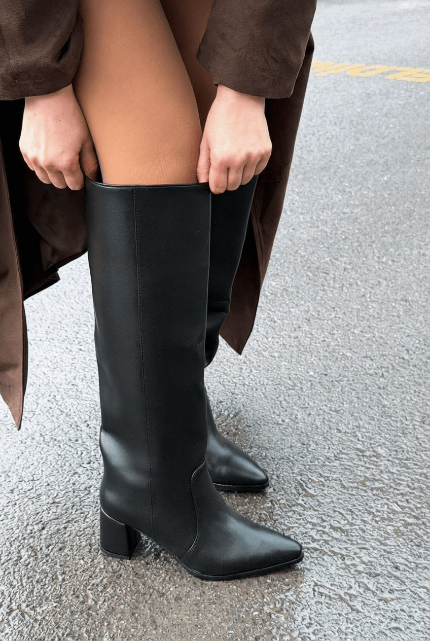 Pelena Kadın Topuklu XL Çizme Siyah Mat Deri - ILOVESHOES