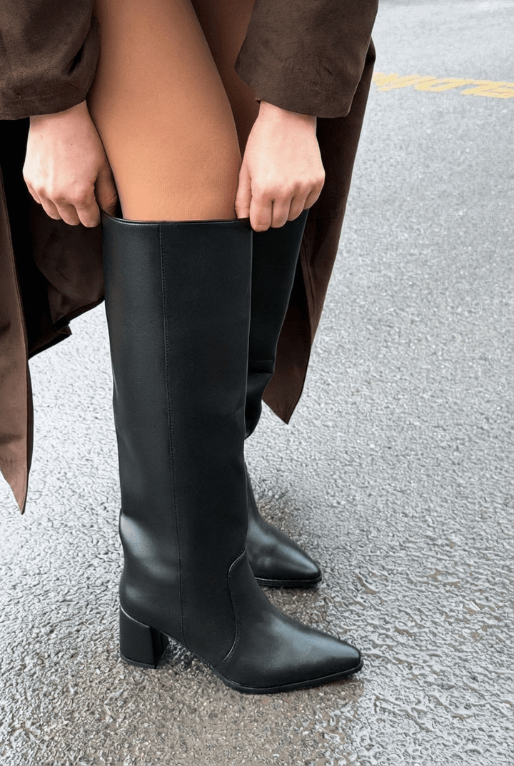 Pelena Kadın Topuklu XL Çizme Siyah Mat Deri - ILOVESHOES