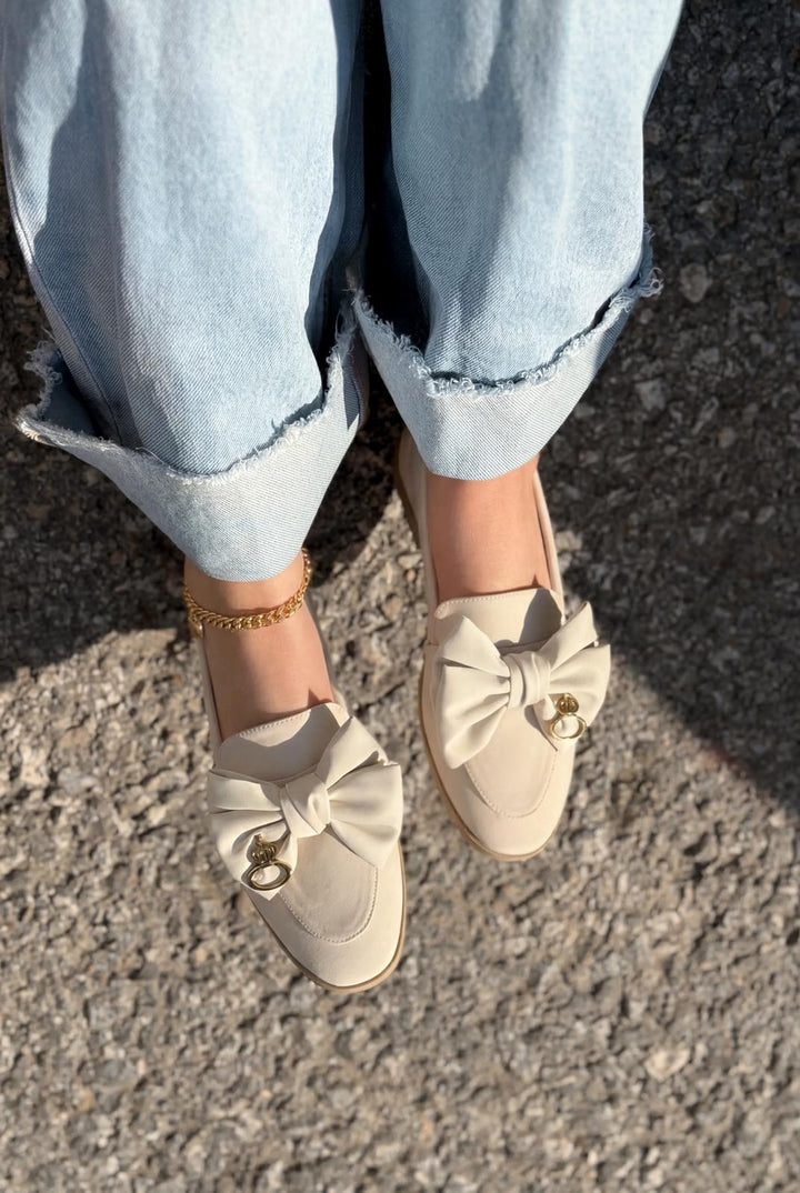 Norrada Kadın Loafer Bej Saten - ILOVESHOES