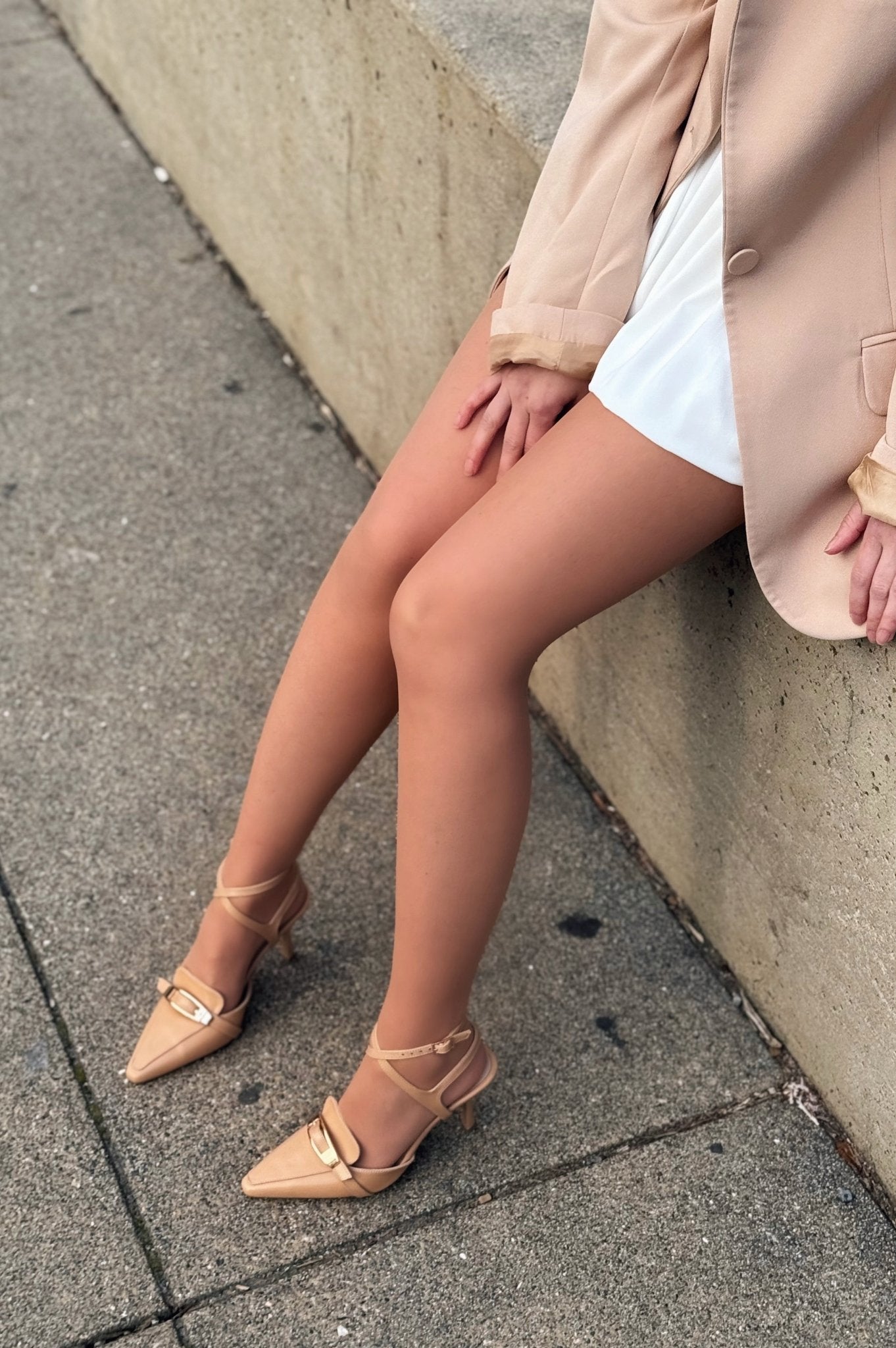 Vorno Mat Deri Toka Detaylı Nude Stiletto - ILOVESHOES