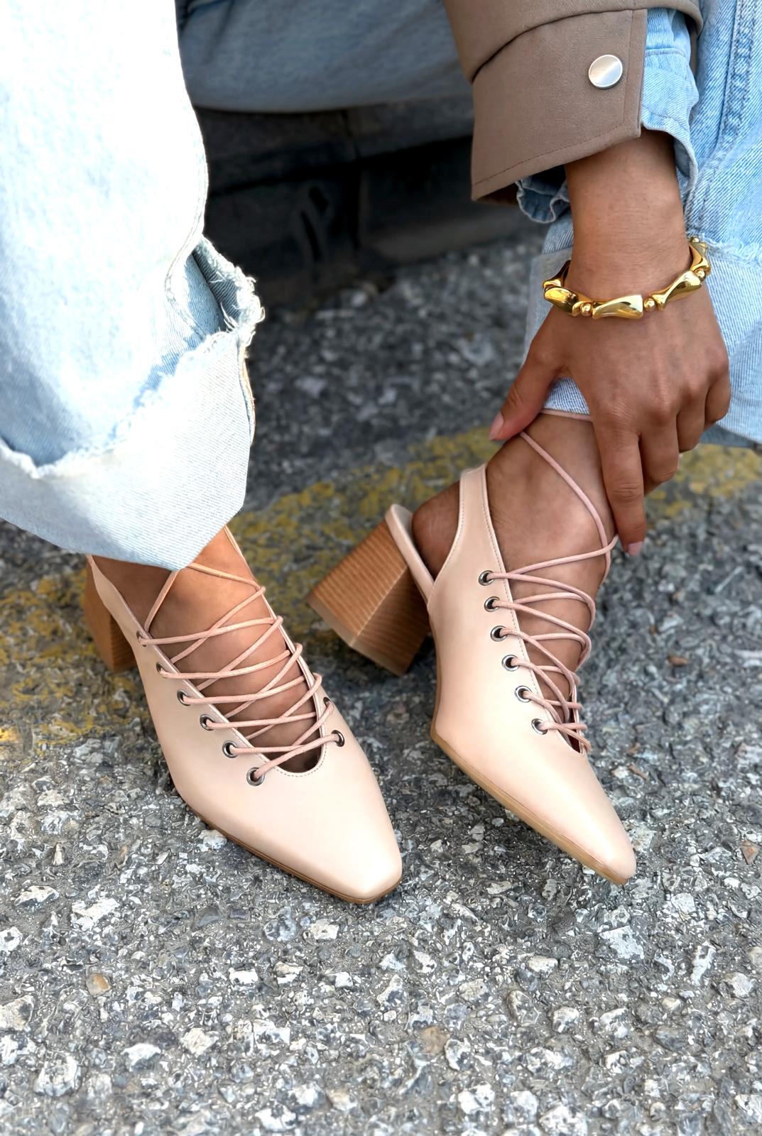 Yorella Topuklu Ayakkabı Nude Mat Deri - ILOVESHOES