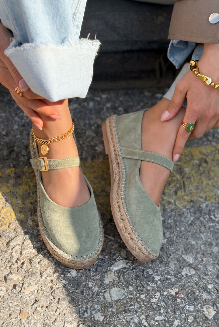 Marena Hakiki Süet Kadın Espadril Yeşil - ILOVESHOES