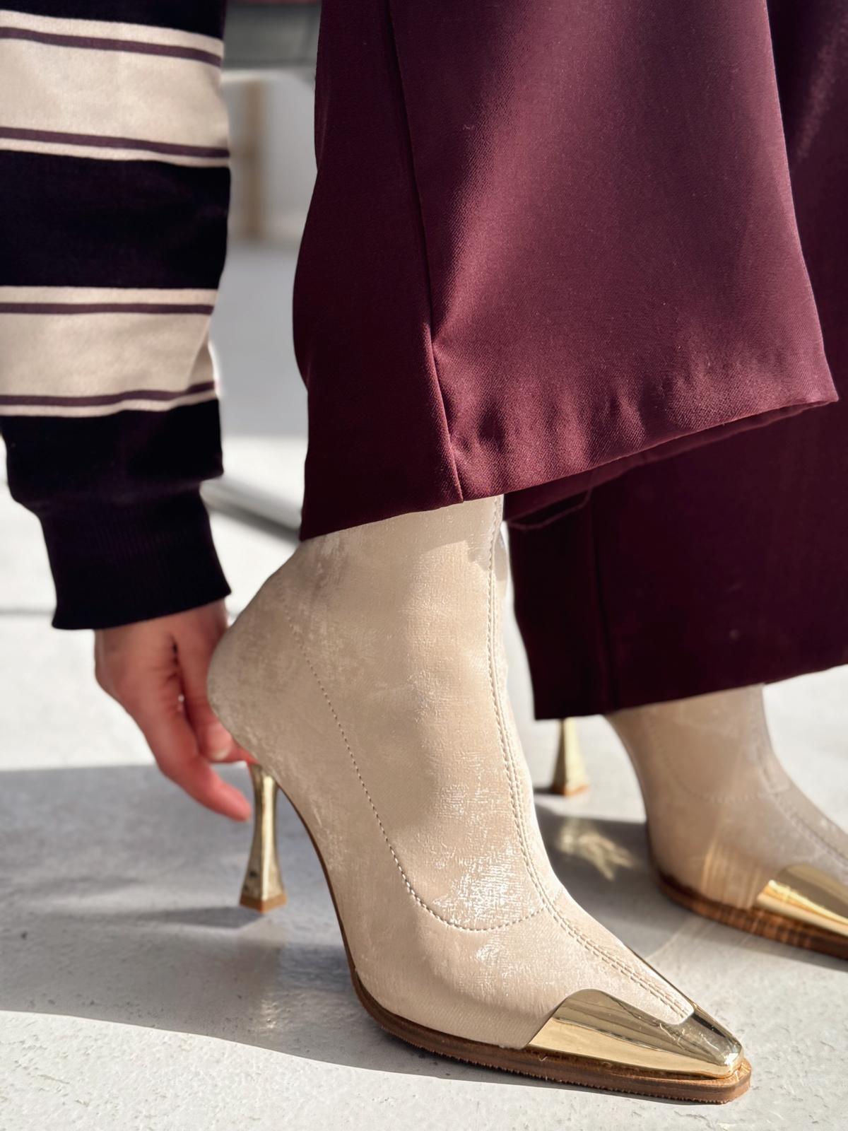 Rosavi Kadın Topuklu Streç Bot Bej Nubuk - ILOVESHOES