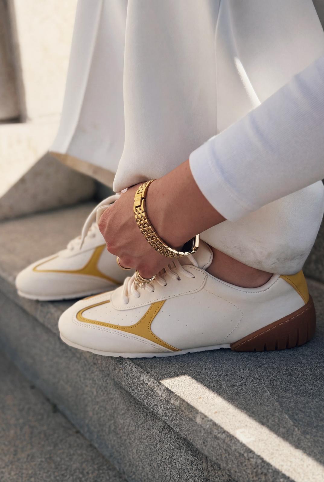 Rosven Sarı Mat Deri Kadın Spor Ayakkabı - ILOVESHOES