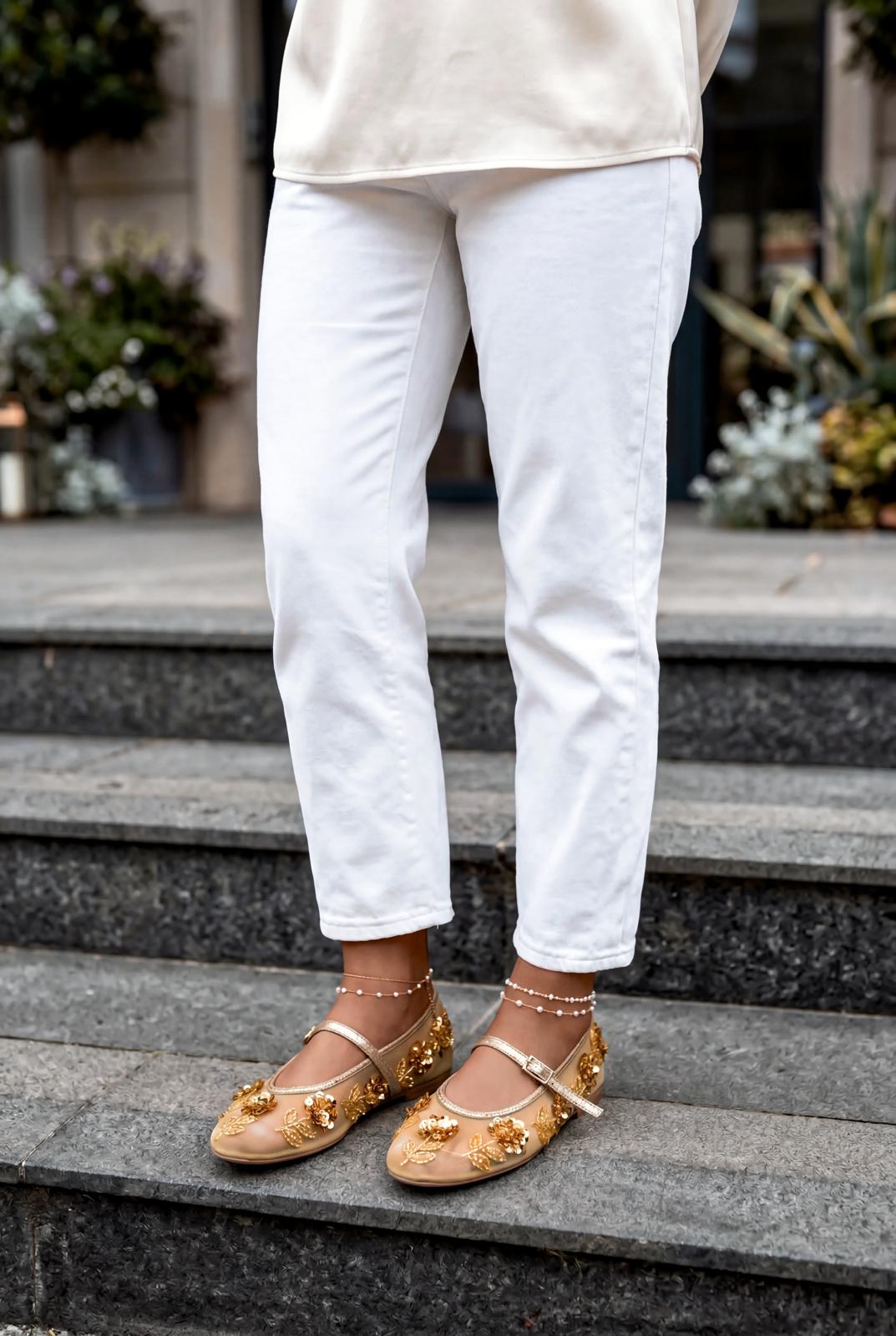 Telora Kadın Babet Gold Nakışlı - ILOVESHOES