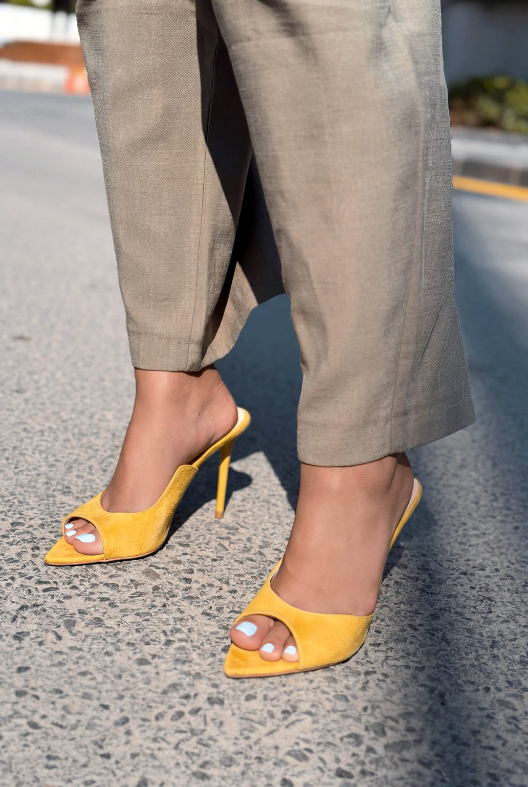 Tenvor Sarı Süet Kadın Topuklu Terlik - ILOVESHOES