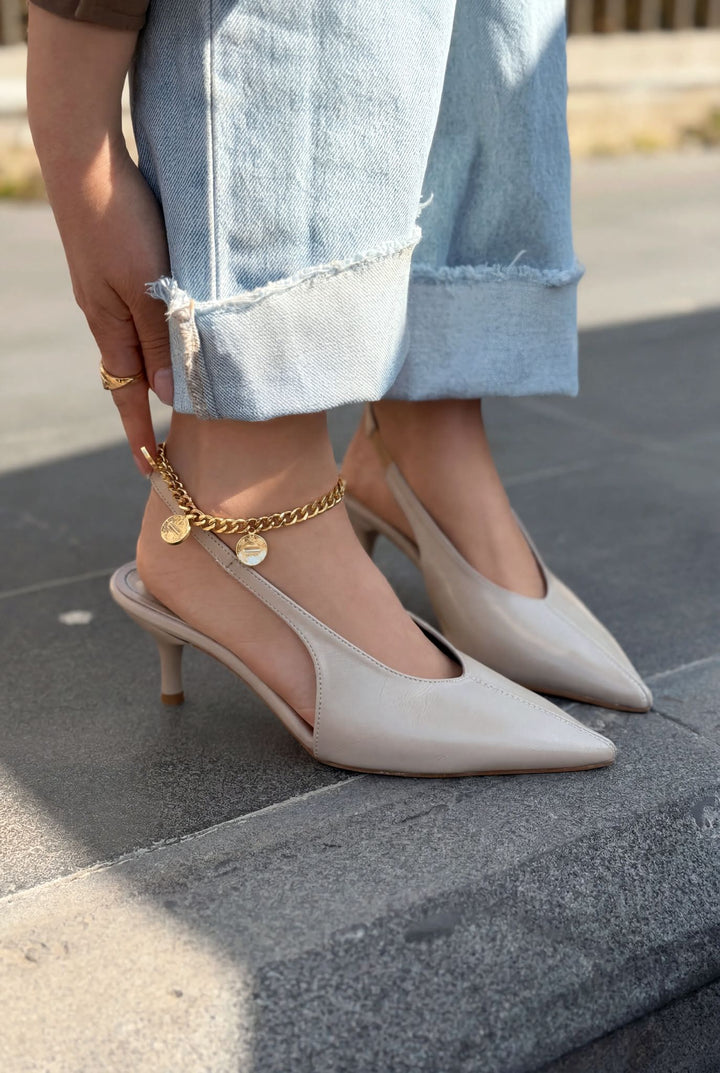 Navore Stiletto Bej Kırışık Deri - ILOVESHOES