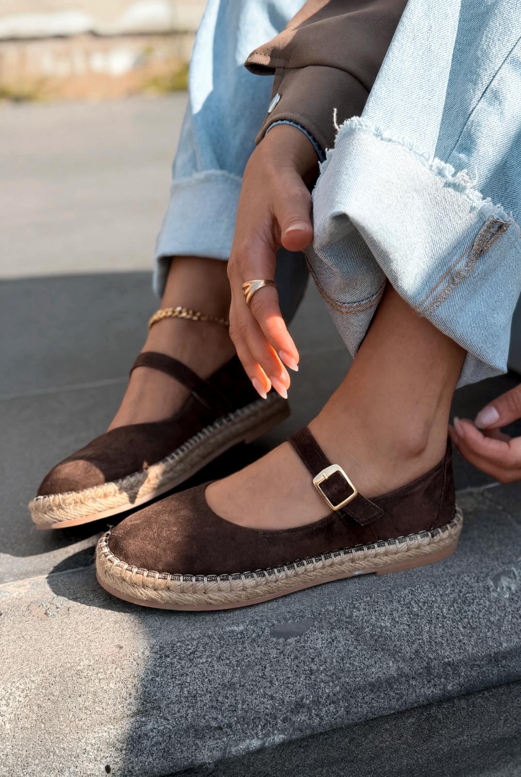 Marena Hakiki Süet Kadın Espadril Acıkahve - ILOVESHOES