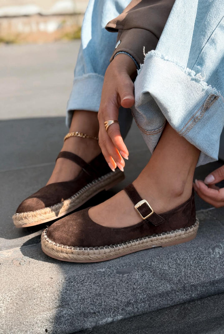 Marena Hakiki Süet Kadın Espadril Acıkahve - ILOVESHOES
