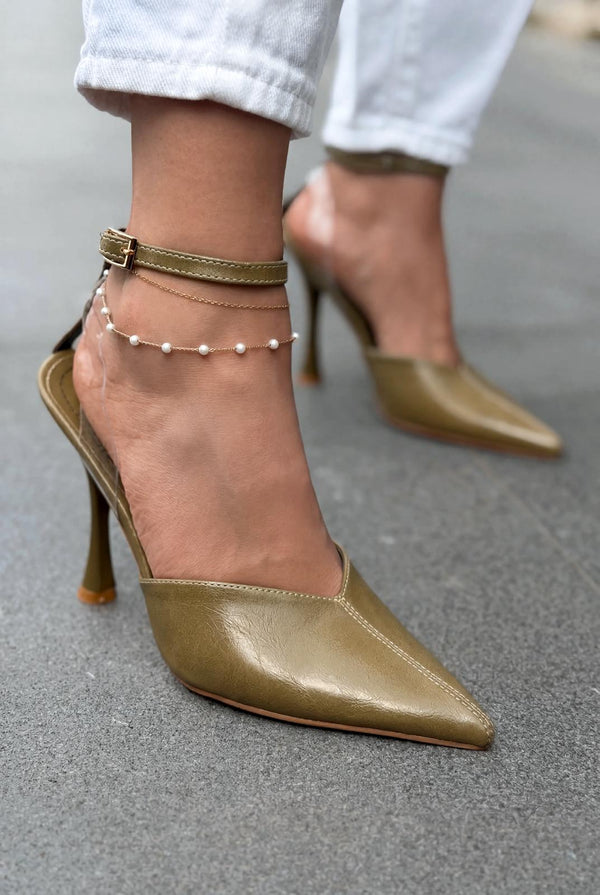 Rovire Stiletto Haki Kırışık Deri - ILOVESHOES