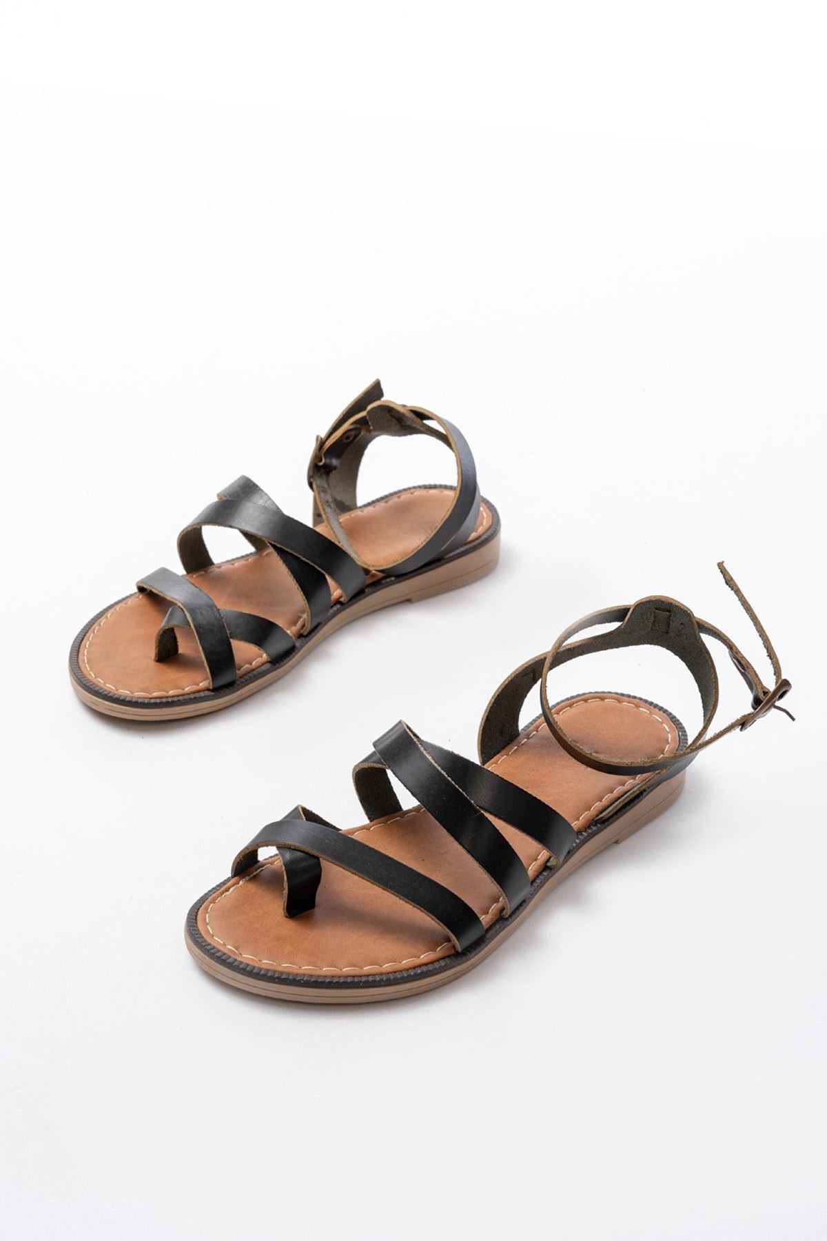 Torela Hakiki Deri Siyah Kadın Sandalet - ILOVESHOES