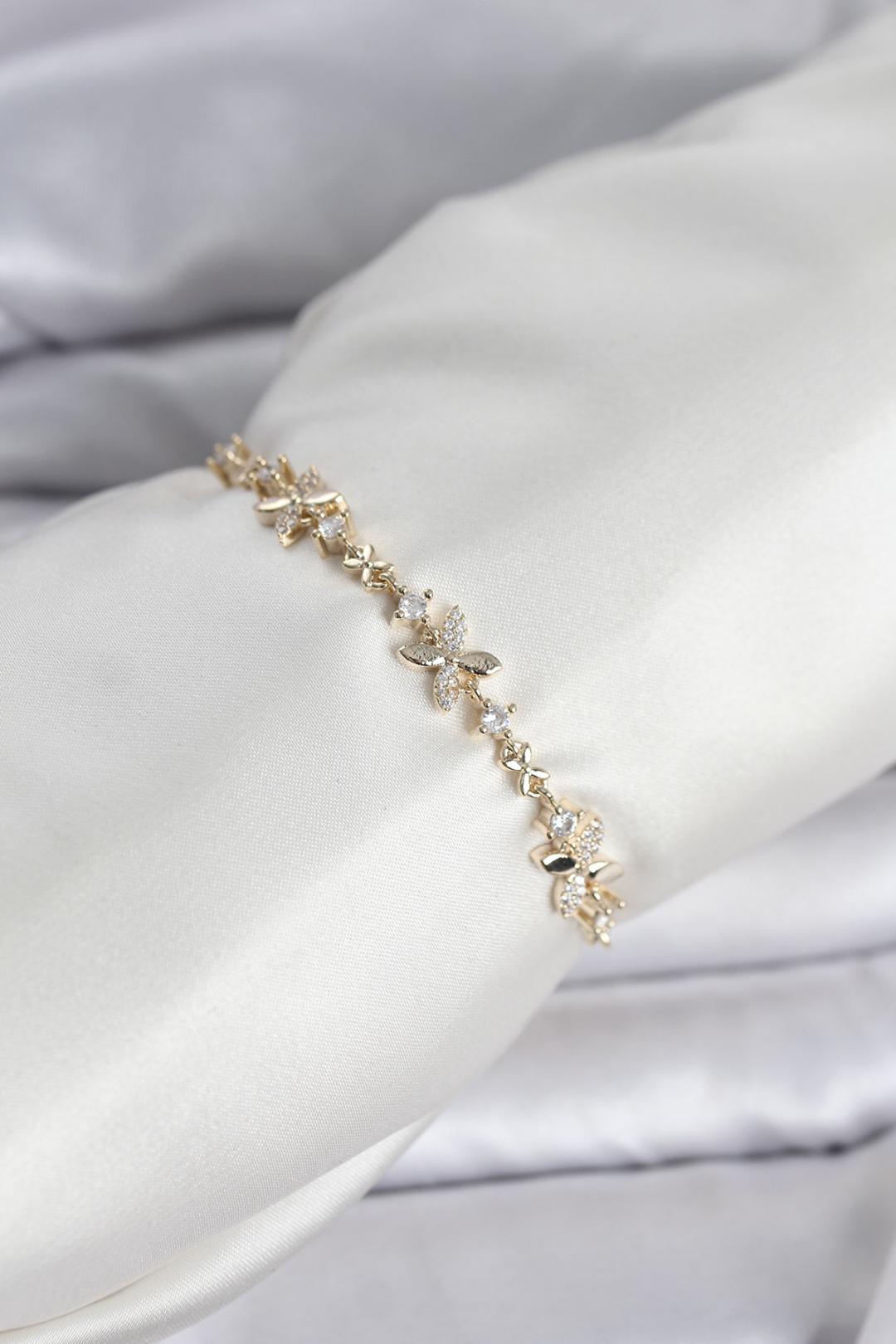 ILS - 1111 KAdın Bileklik Gold Pirinç Zirkon Taşlı - ILOVESHOES