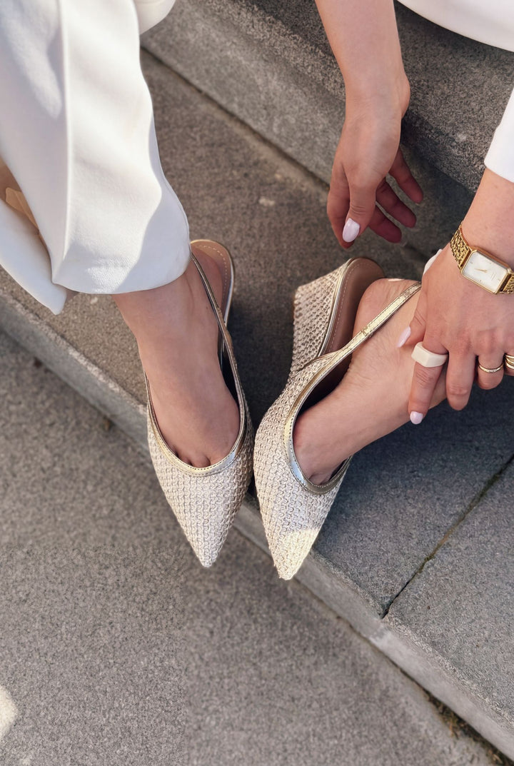 Solthera Gold Hasır Örgü Kadın Stiletto - ILOVESHOES