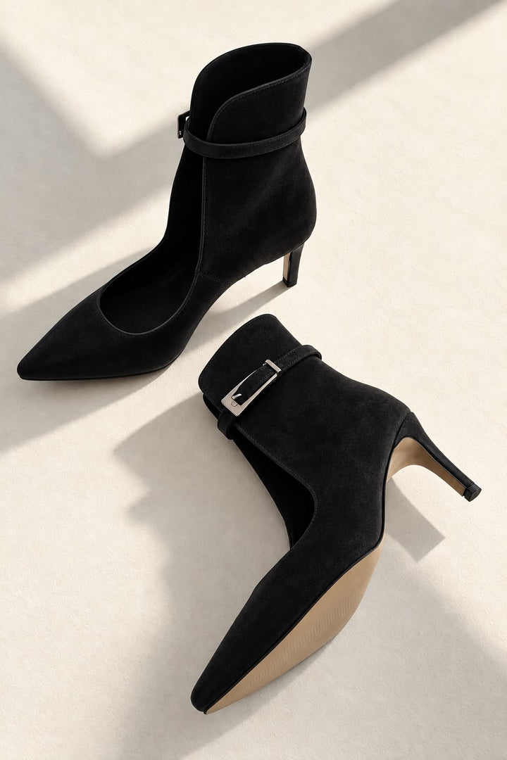 Torvex Siyah Süet Kadın Topuklu Ayakkabı - ILOVESHOES