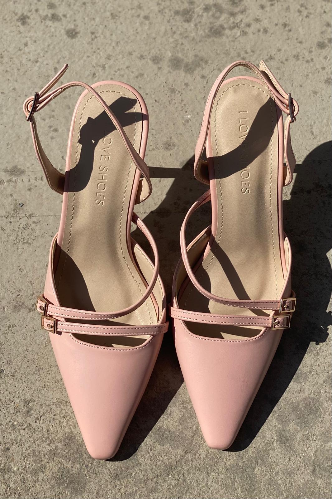 Telmor Mat Deri Bant Detaylı Yüksek Topuklu Stiletto Pudra - ILOVESHOES