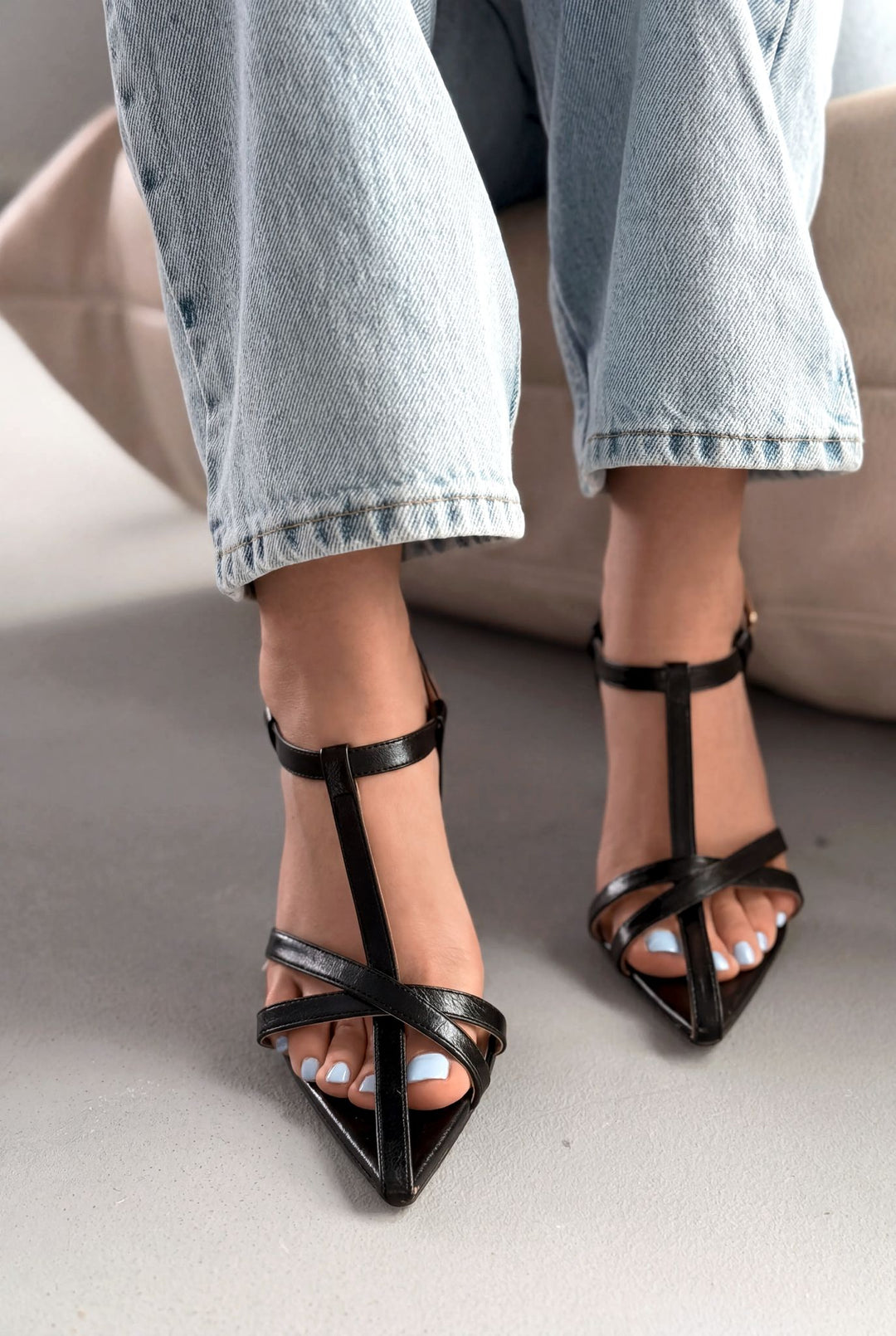 Morlen Siyah Rugan Kadın Topuklu Sandalet - ILOVESHOES