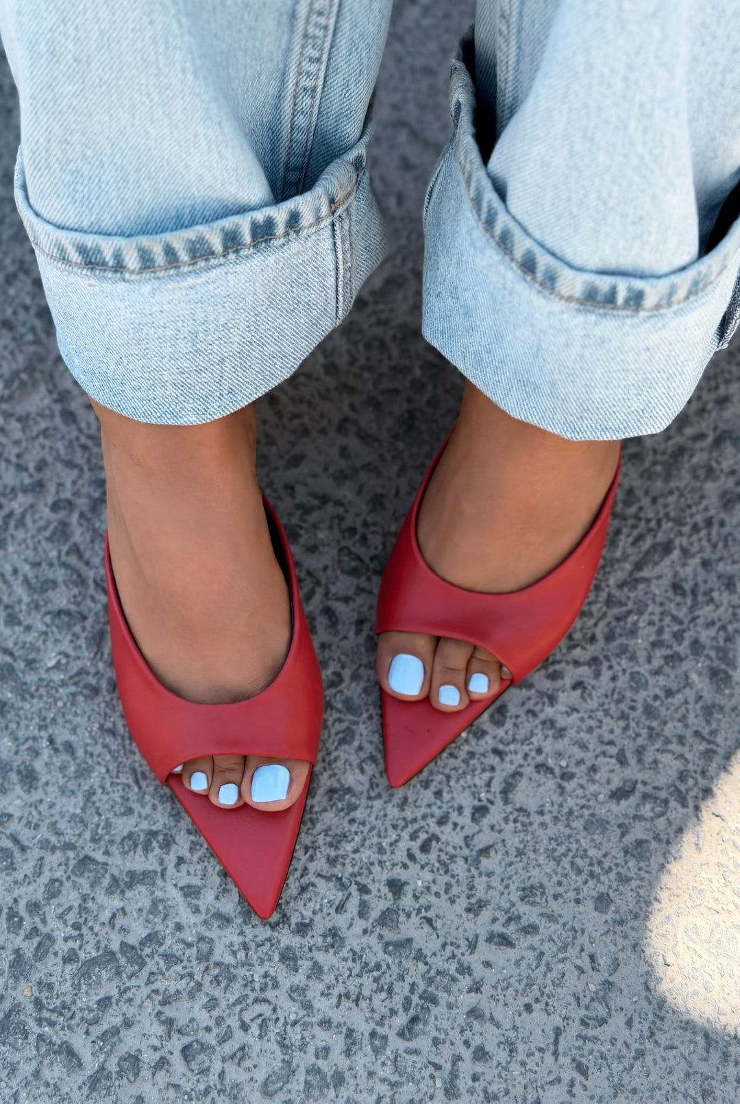 Boreni Kırmızı Mat Deri Kadın Topuklu Terlik - ILOVESHOES