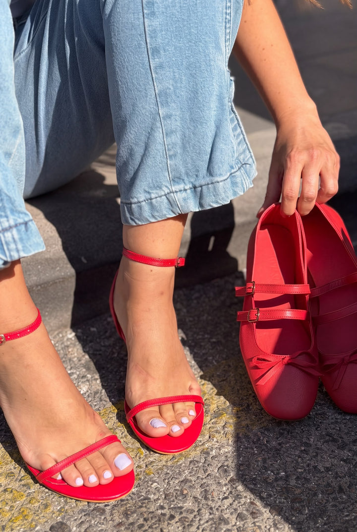 Colva Kırmızı Mat Deri Kadın Topuklu Sandalet - ILOVESHOES