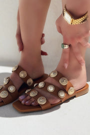 Ceylor Mat Deri Taba Toka Detaylı Kadın Terlik - ILOVESHOES