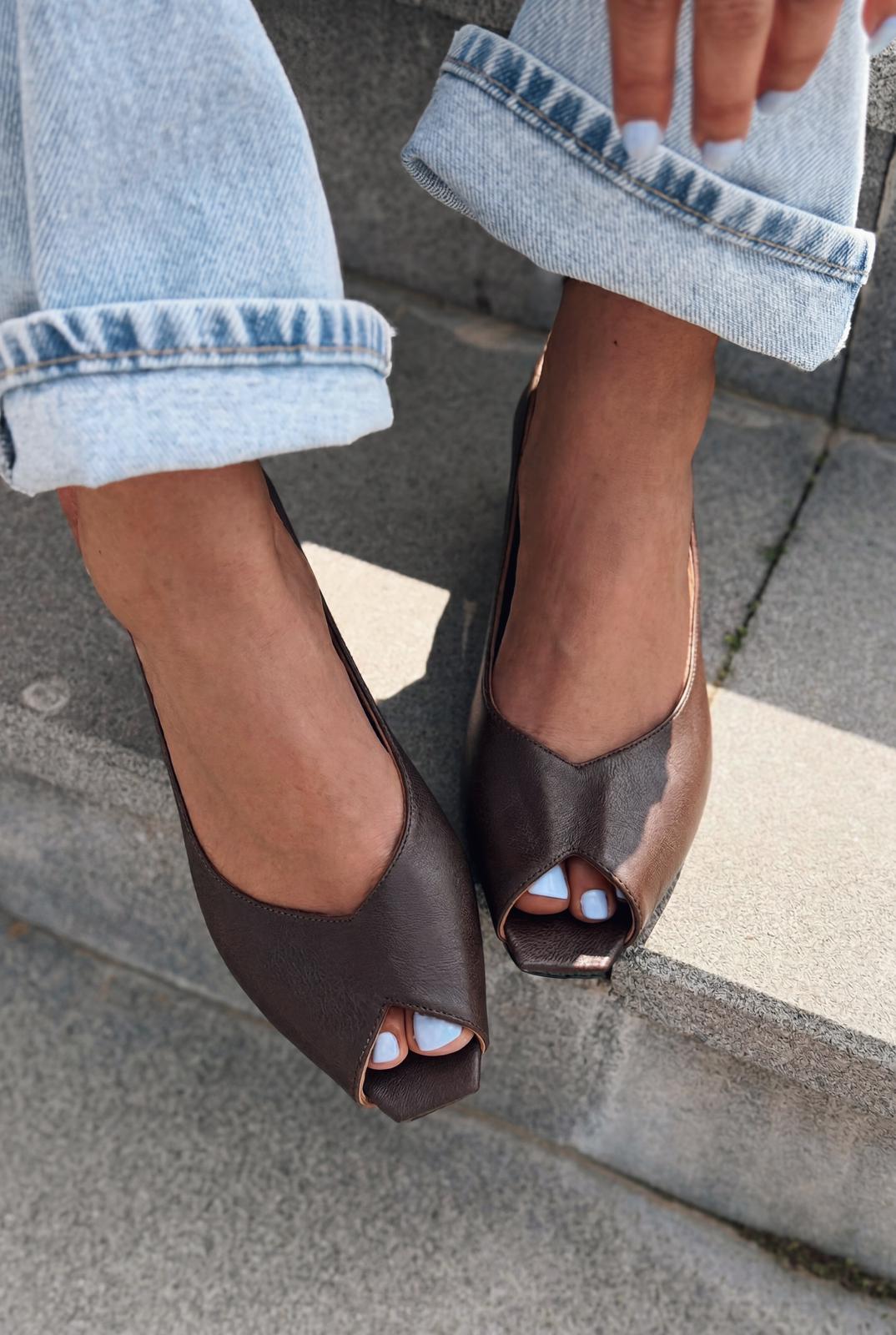 Norvion Hakiki Deri Acıkahve Mat Deri Kadın Topuklu Ayakkabı - ILOVESHOES