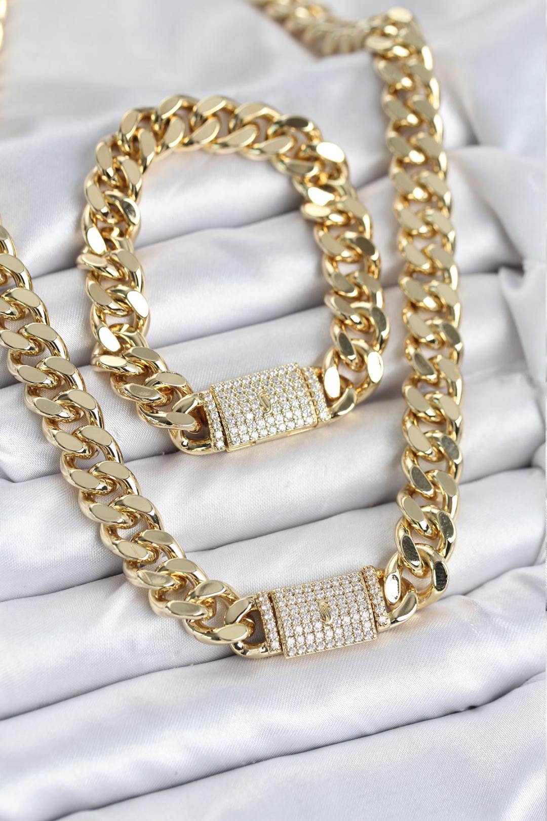 ILS - 1076 Kadın Kolye - Bileklik Seti Gold Renkli VIP Serisi - ILOVESHOES