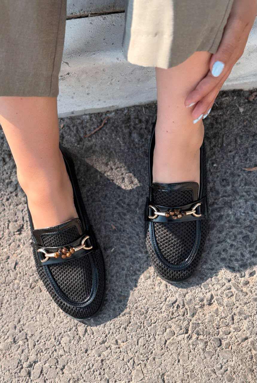 Lerion Siyah Triko  Örgü Kadın Loafer