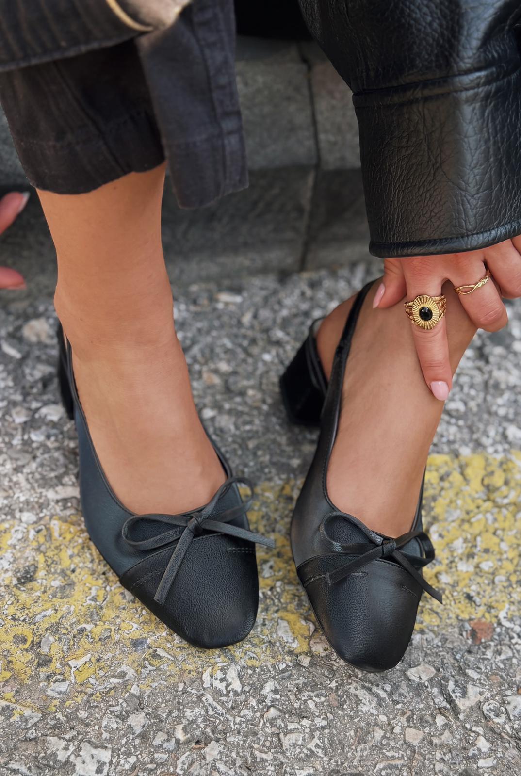 Rivka Mary Jane Topuklu Ayakkabı Siyah Saten - ILOVESHOES