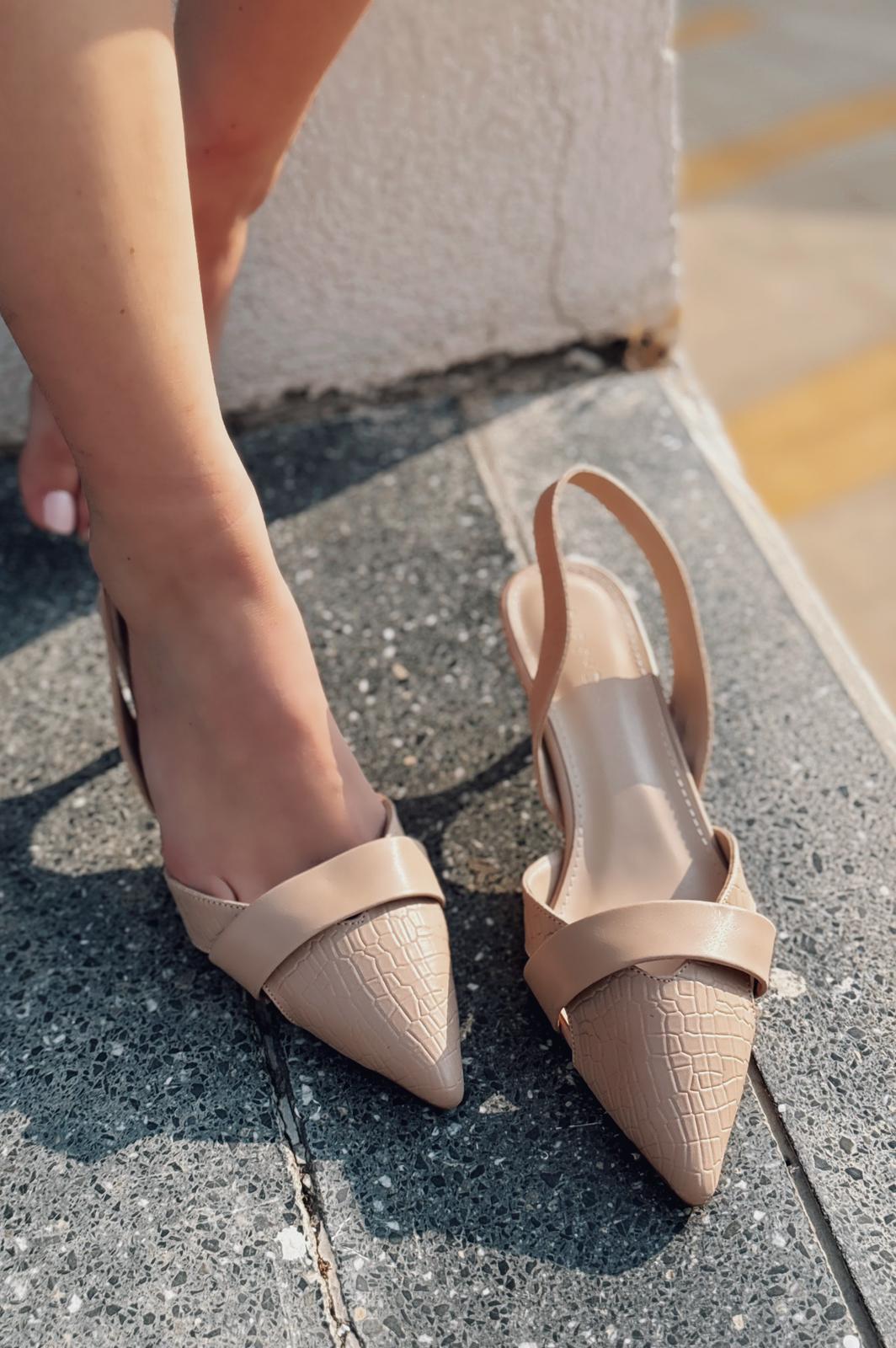 Midans Mat Deri Kısa Topuklu Stiletto Nude