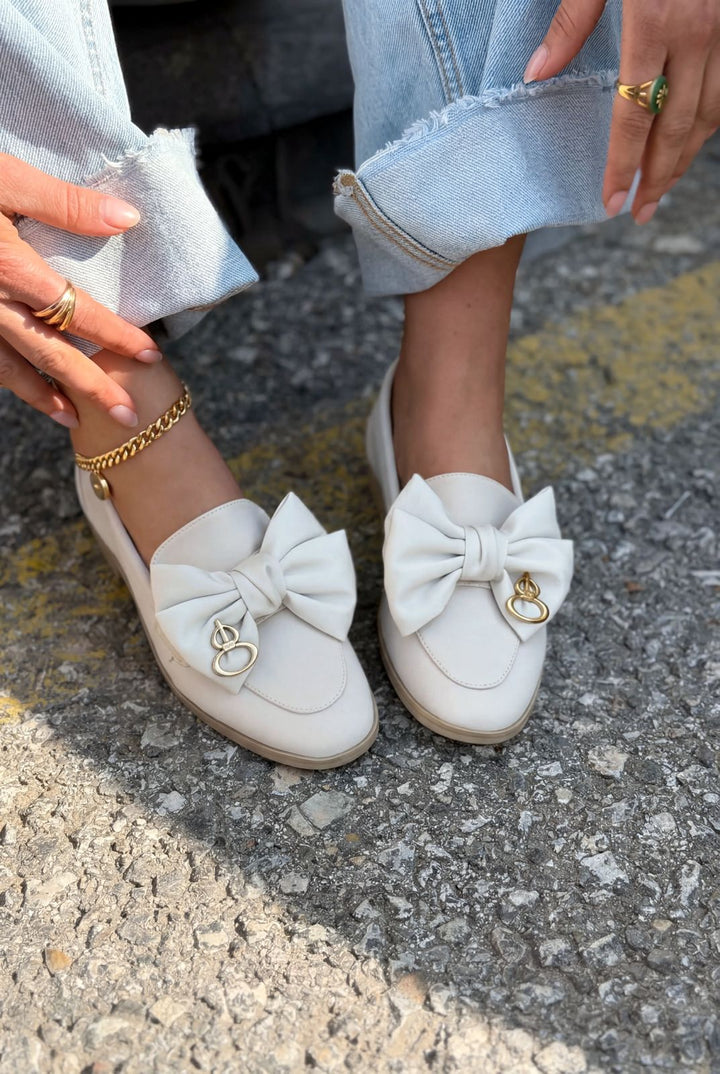 Norrada Kadın Loafer Bej Saten - ILOVESHOES