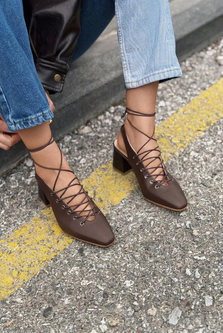 Yorella Topuklu Ayakkabı Acıkahve Mat Deri - ILOVESHOES