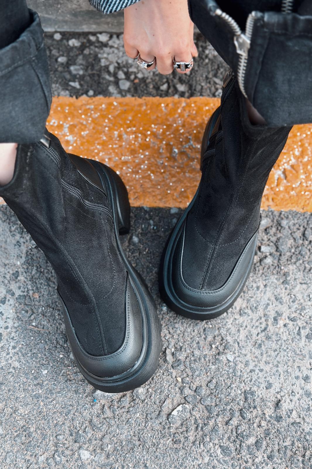 Gariel Kadın Kalın Taban Bot Siyah Süet - ILOVESHOES
