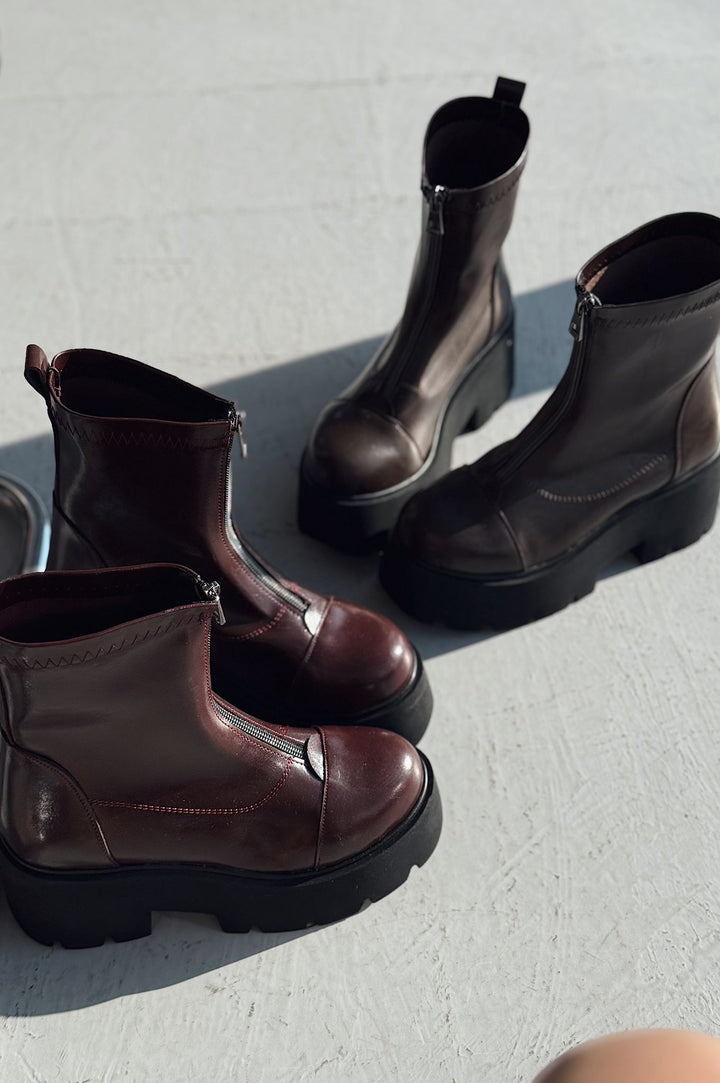Lansdor Matte Leather High Sole Claret Red Women&