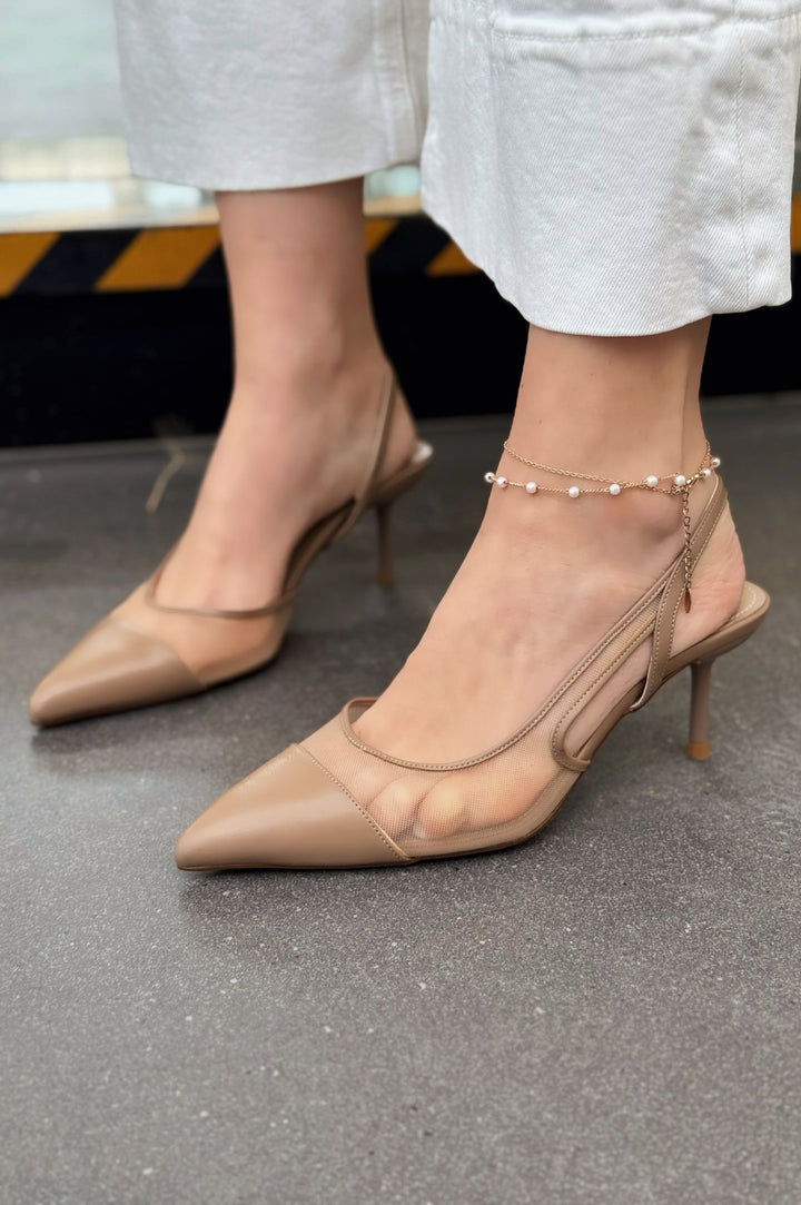 Rensi Mat Deri Kahverengi File Detaylı Stiletto - ILOVESHOES