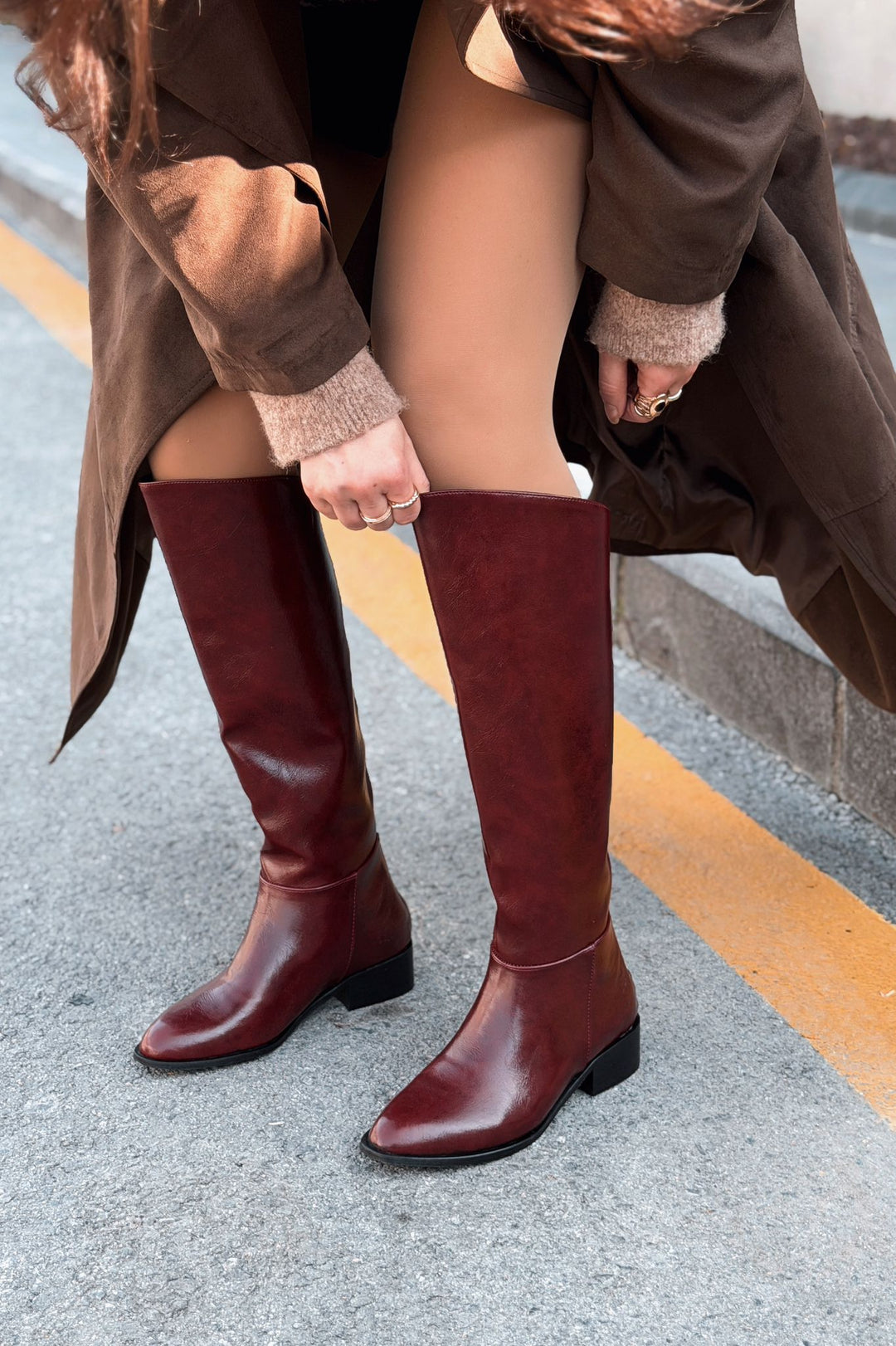 Roviles Kadın Çizme Bordo Kırışık Rugan - ILOVESHOES