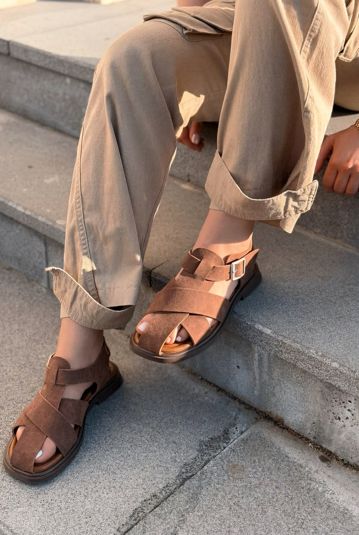 Evyra Acı Kahve Süet Kadın Sandalet - ILOVESHOES