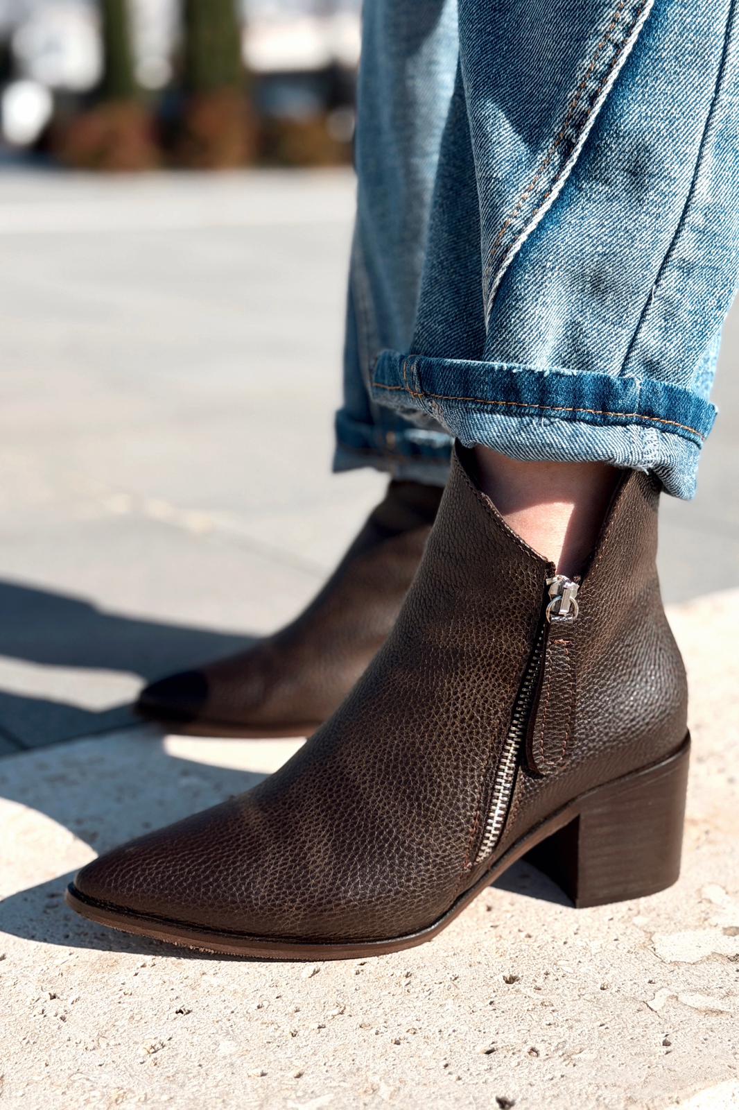 Mirno Kadın Kovboy Bot Acıkahve Desenli Mat Deri - ILOVESHOES