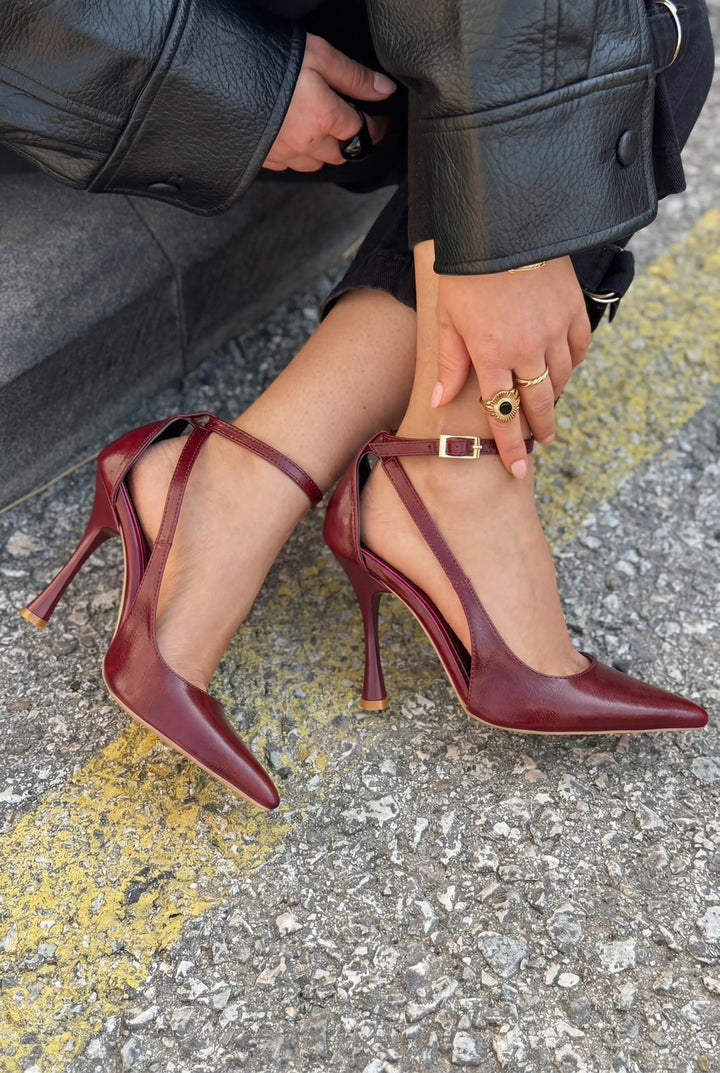 Nerole Stiletto Bordo Mat Deri Yüksek Topuklu - ILOVESHOES