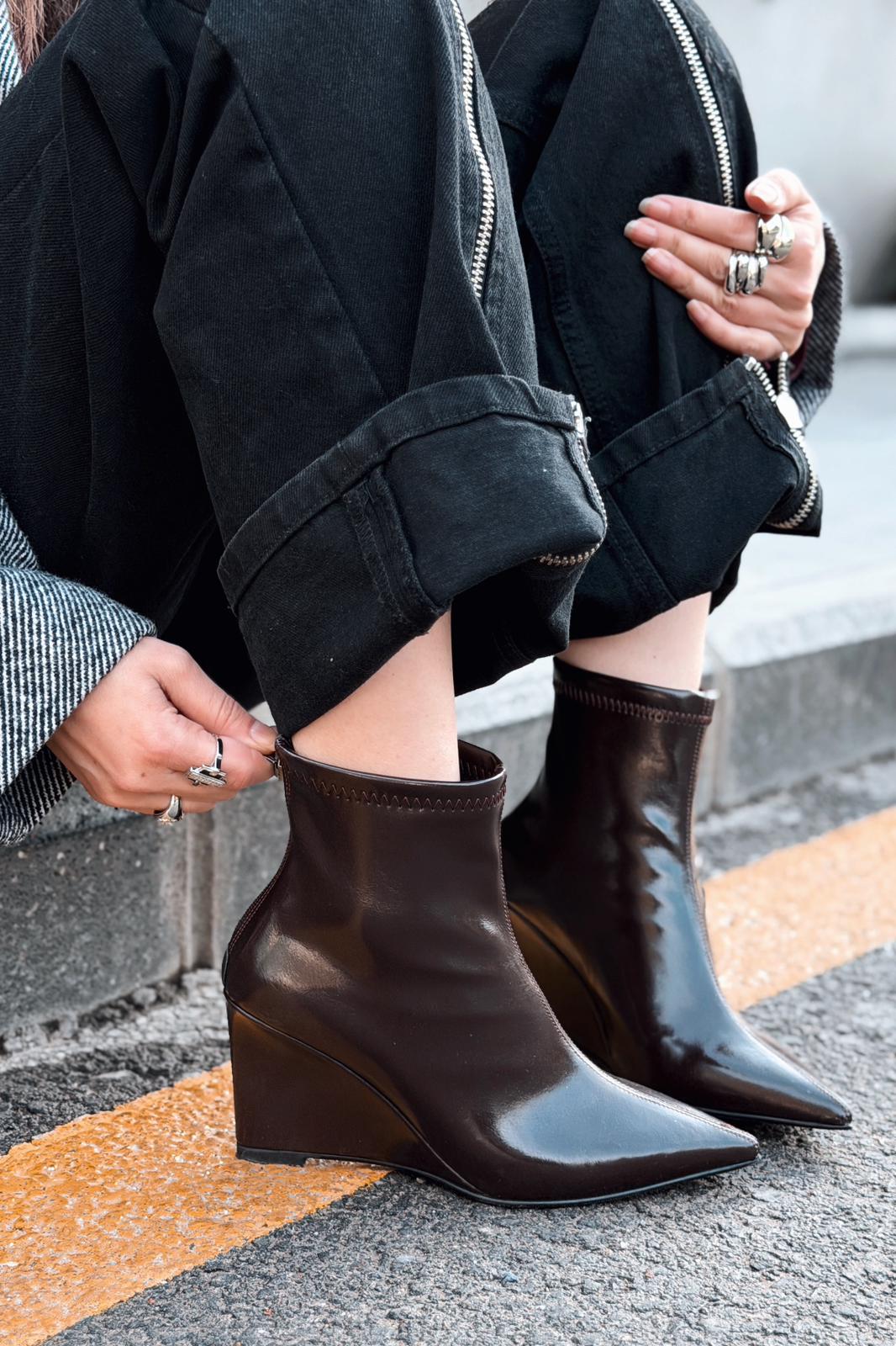 Valoti Kadın Dolgu Topuklu Bot Acıkahve Mat Deri - ILOVESHOES