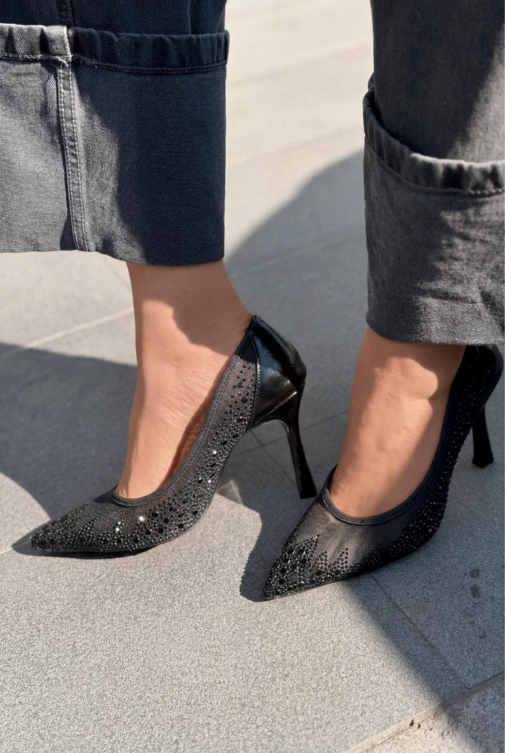 Arivelle Stiletto Siyah Taşlı - ILOVESHOES