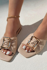 Morisa Mat Deri Bej Toka Detaylı Kadın Terlik - ILOVESHOES